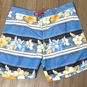 Tommy Bahama Relax Swim Trunks XL Blue Floral Stripe Beach Shorts